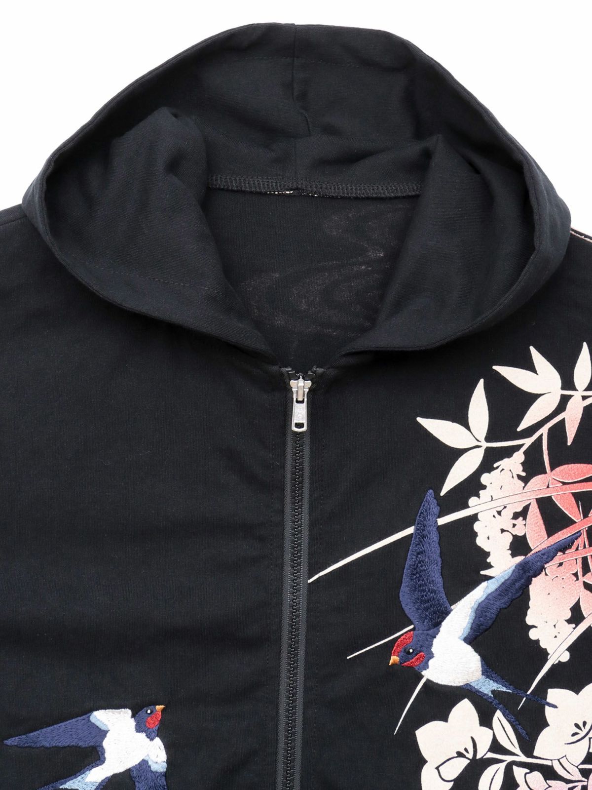 【雅結×錦】“ツバメと秋の草花”刺繍入りZIPパーカー〔別注〕