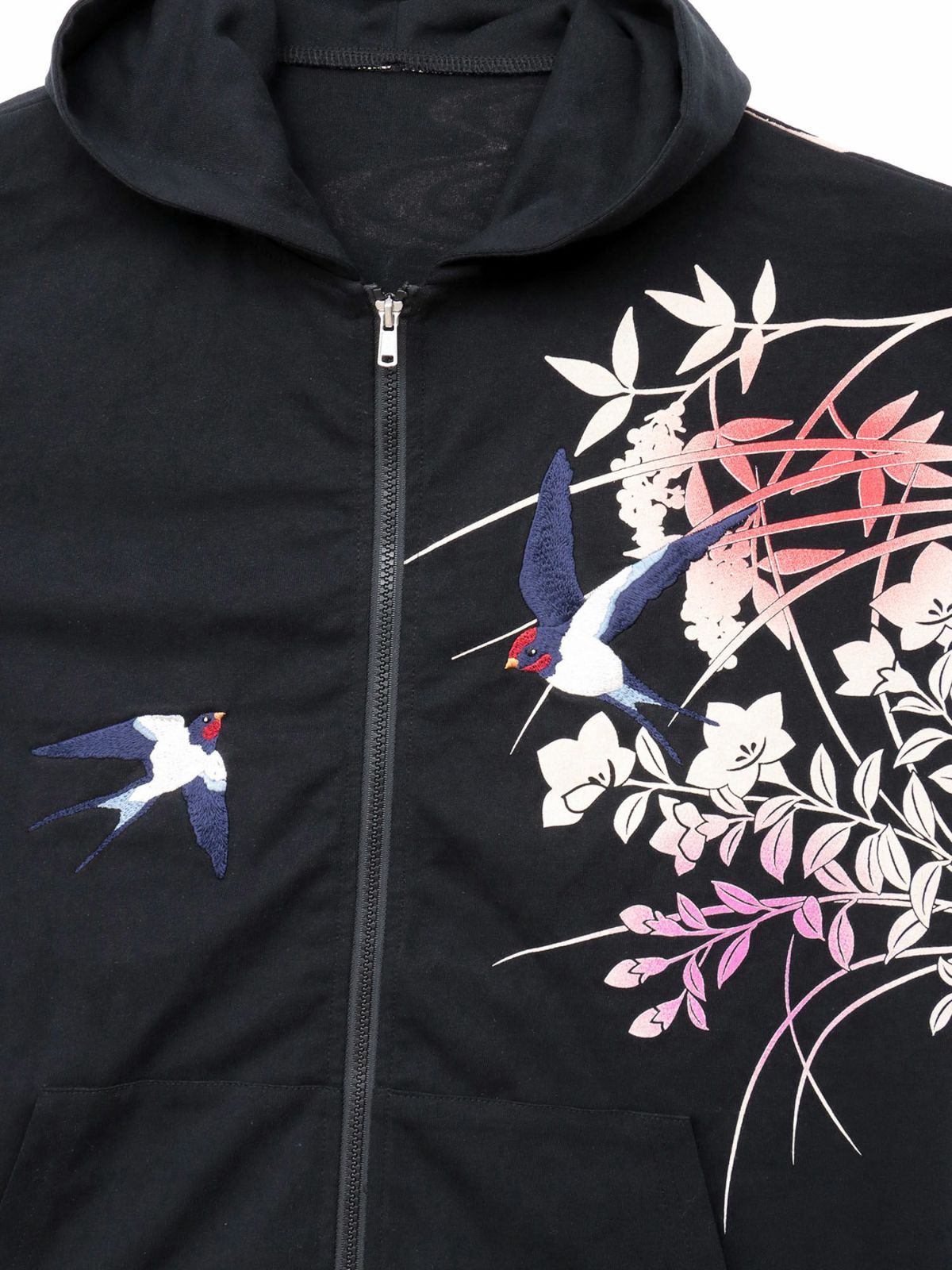 【雅結×錦】“ツバメと秋の草花”刺繍入りZIPパーカー〔別注〕