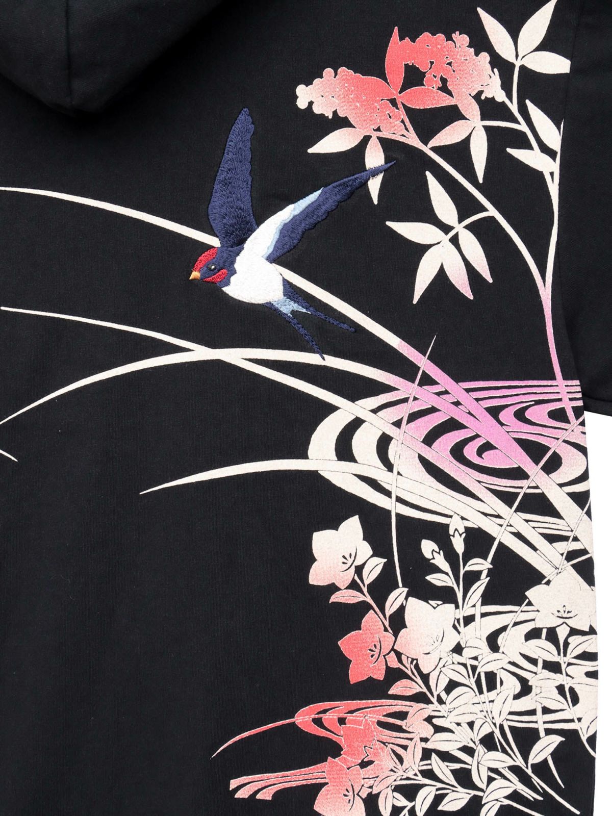 【雅結×錦】“ツバメと秋の草花”刺繍入りZIPパーカー〔別注〕