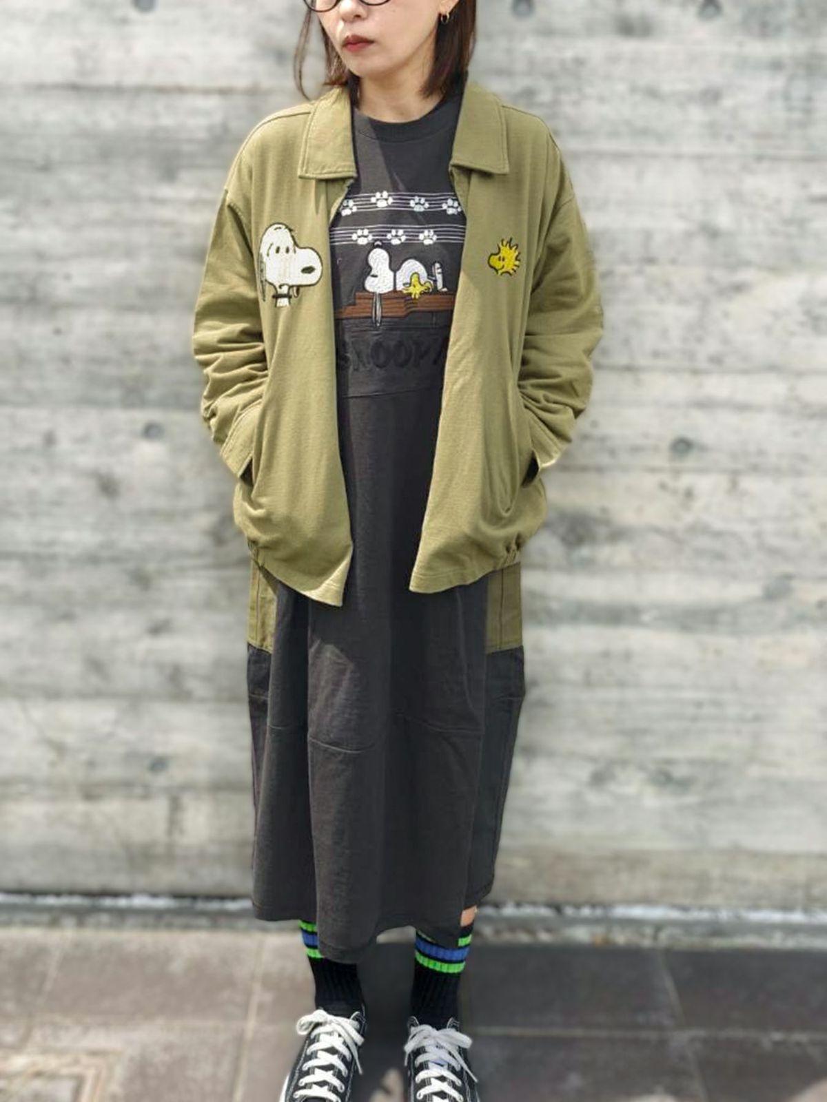 【JUICY×PEANUTS】“VINTAGE SNOOPY”異素材切替 総刺繍バルーンワンピース〔Lady's〕〔別注〕