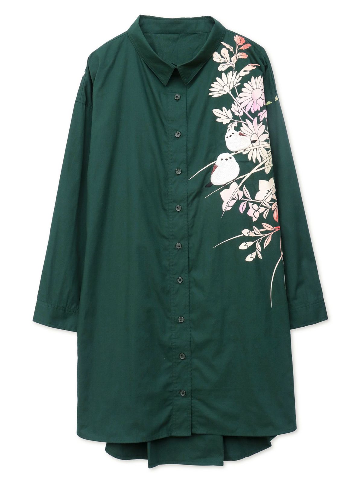 【雅結×錦】“シマエナガと秋の草花”刺繍入りロングシャツ〔別注〕