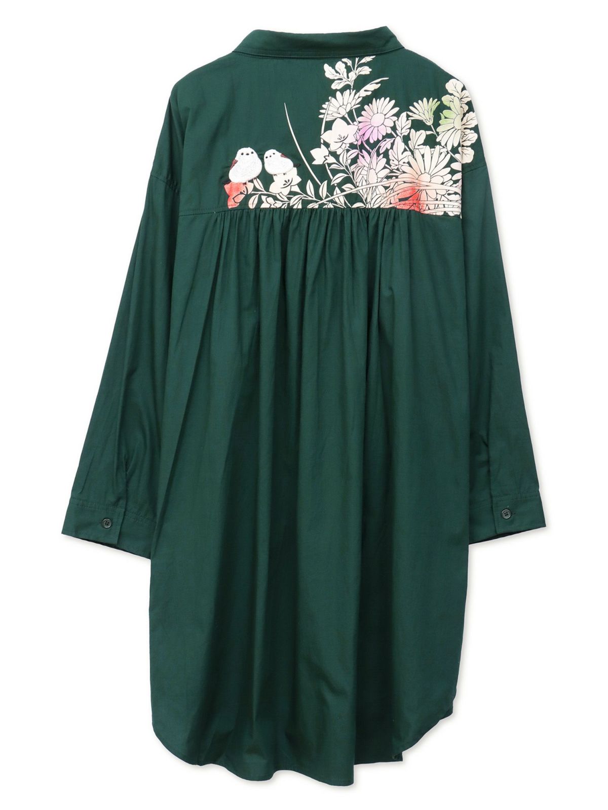 【雅結×錦】“シマエナガと秋の草花”刺繍入りロングシャツ〔別注〕