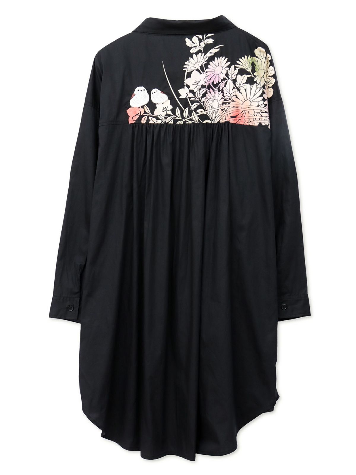 【雅結×錦】“シマエナガと秋の草花”刺繍入りロングシャツ〔別注〕