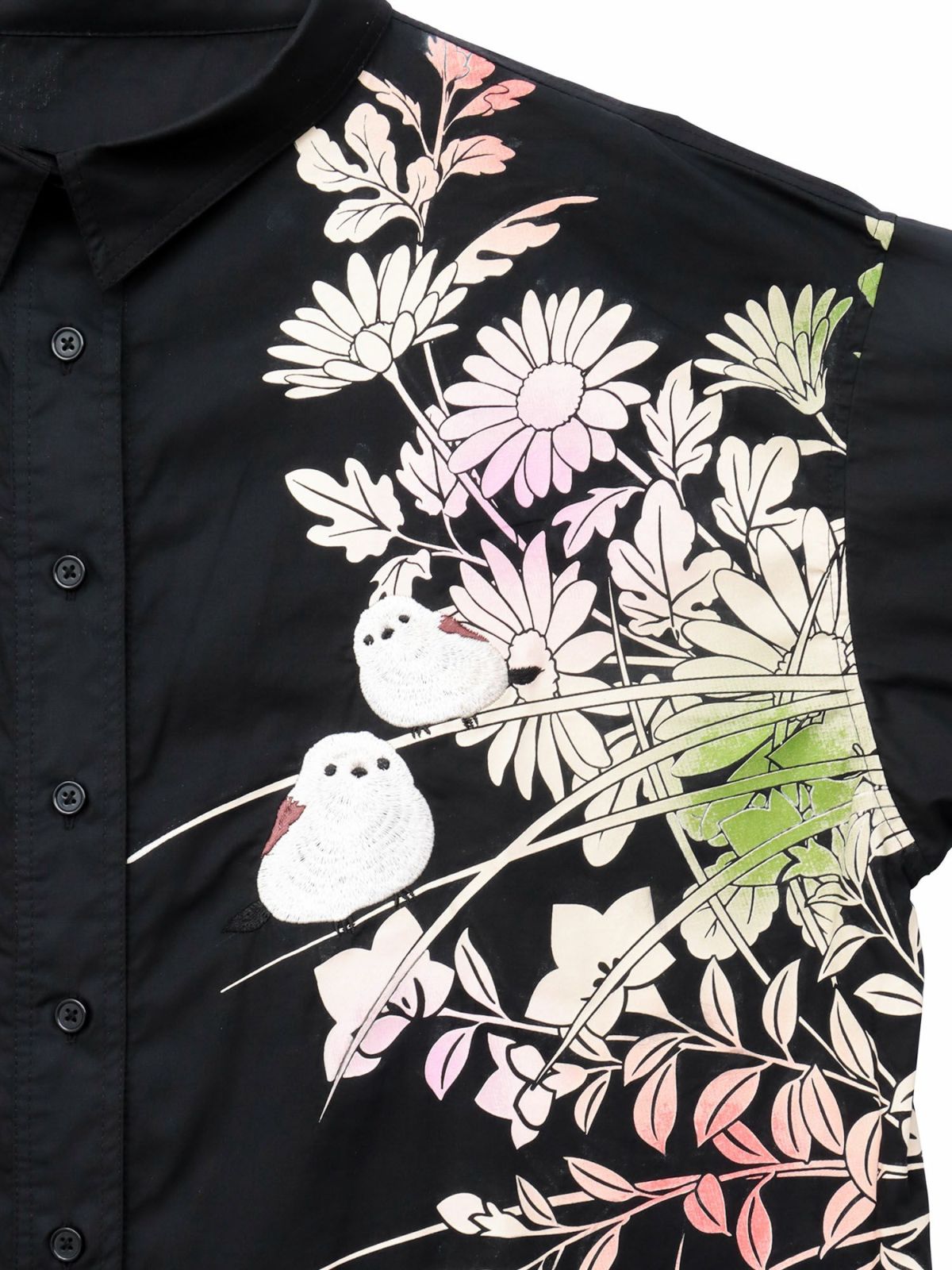 【雅結×錦】“シマエナガと秋の草花”刺繍入りロングシャツ〔別注〕