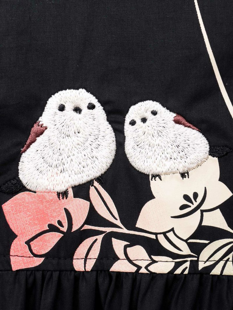 【雅結×錦】“シマエナガと秋の草花”刺繍入りロングシャツ〔別注〕