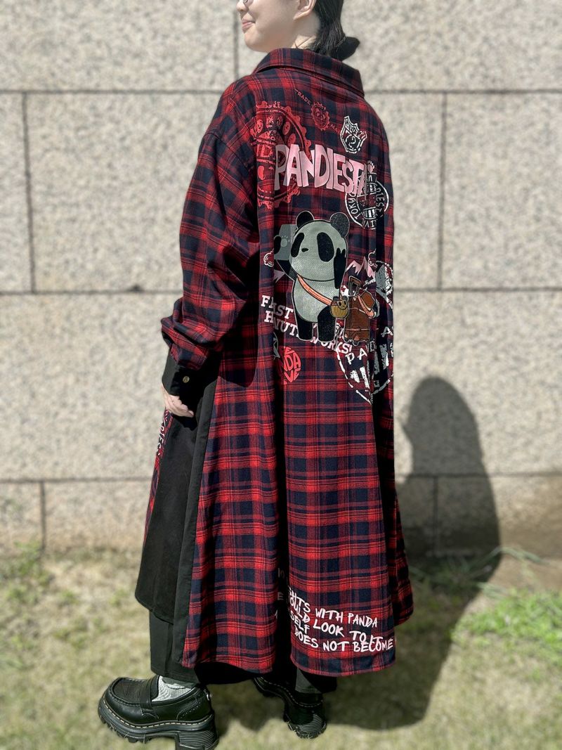【PANDIESTA JAPAN】“自撮りパンダ”チェック切替ロングシャツコート〔別注〕
