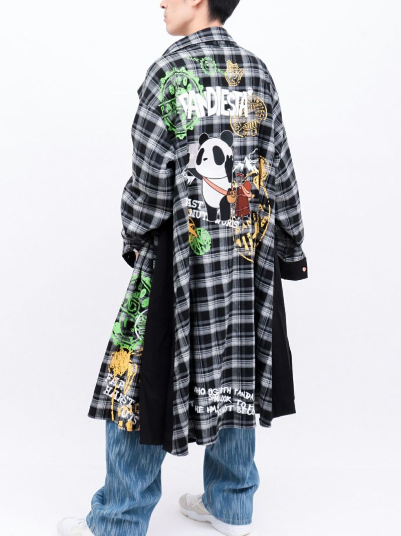 【PANDIESTA JAPAN】“自撮りパンダ”チェック切替ロングシャツコート〔別注〕