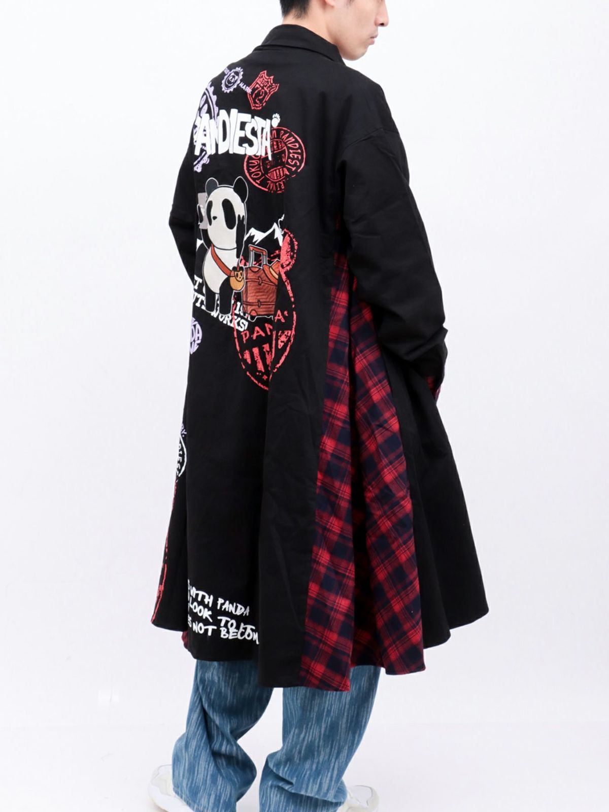 【PANDIESTA JAPAN】“自撮りパンダ”チェック切替ロングシャツコート〔別注〕