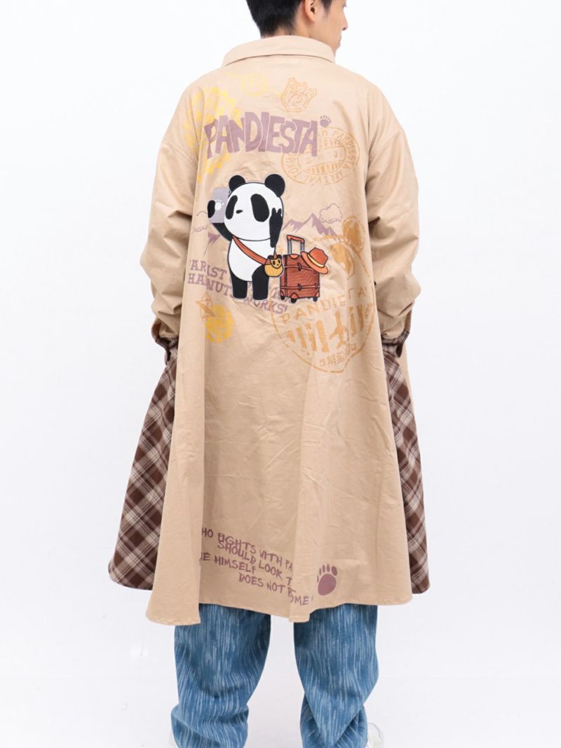 【PANDIESTA JAPAN】“自撮りパンダ”チェック切替ロングシャツコート〔別注〕