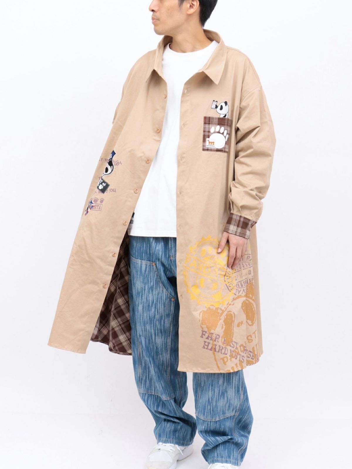 【PANDIESTA JAPAN】“自撮りパンダ”チェック切替ロングシャツコート〔別注〕