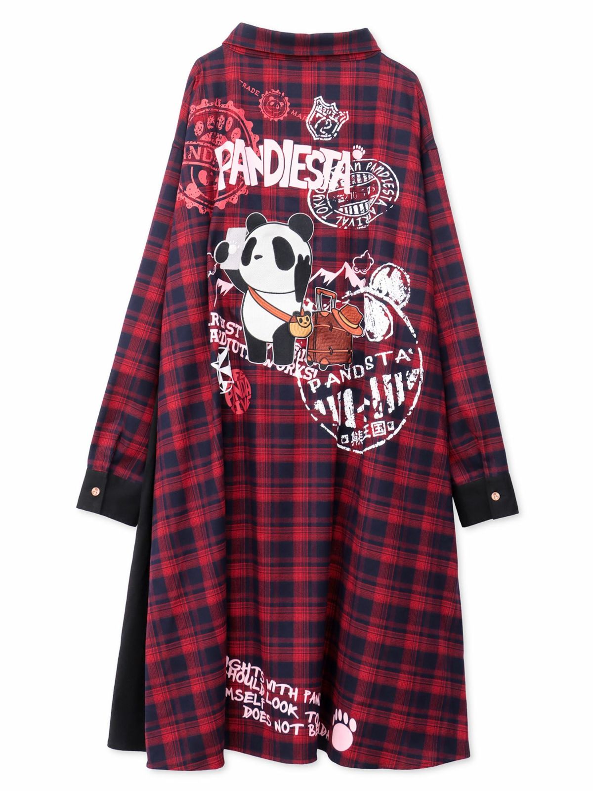 【PANDIESTA JAPAN】“自撮りパンダ”チェック切替ロングシャツコート〔別注〕