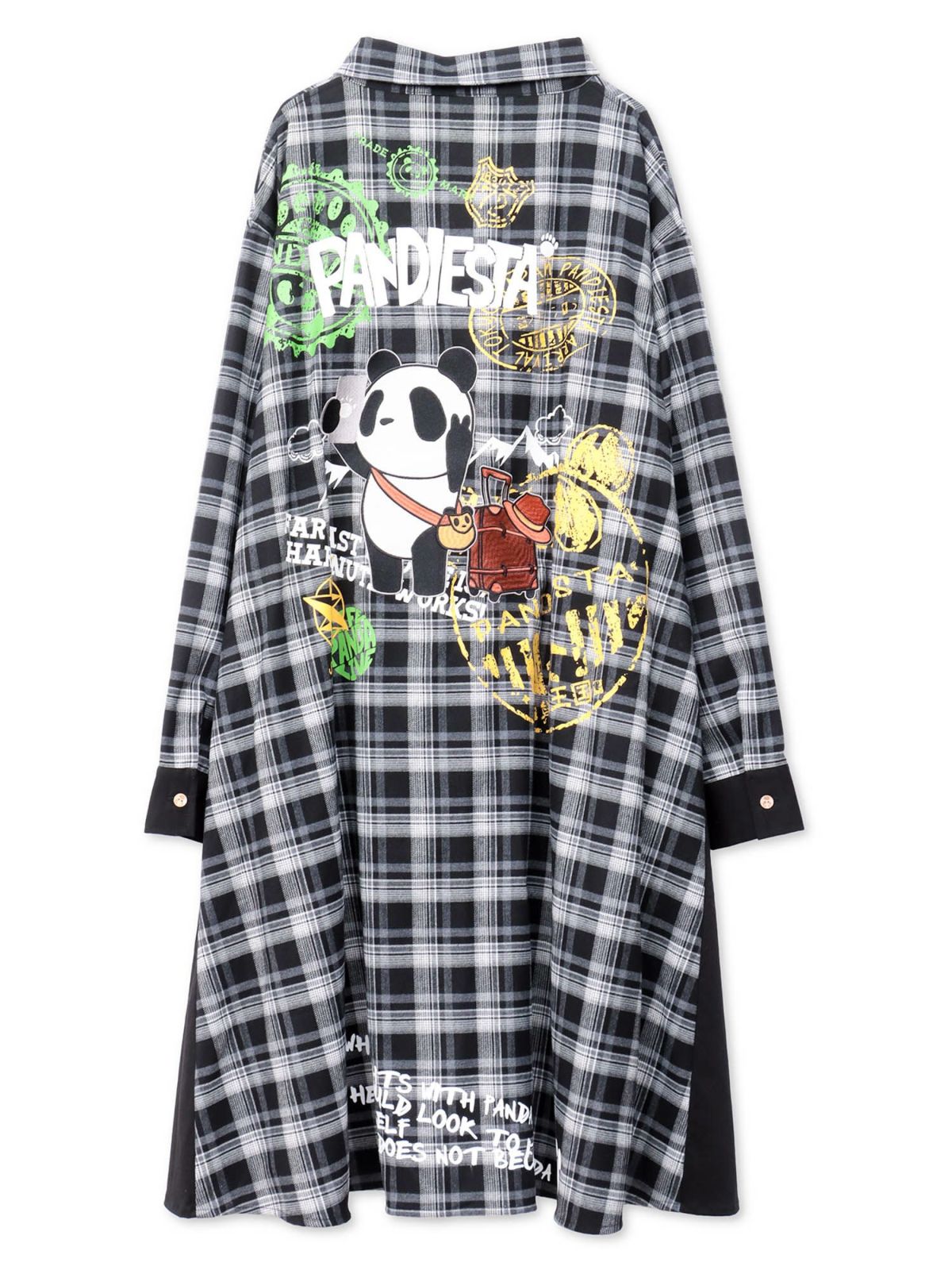 【PANDIESTA JAPAN】“自撮りパンダ”チェック切替ロングシャツコート〔別注〕