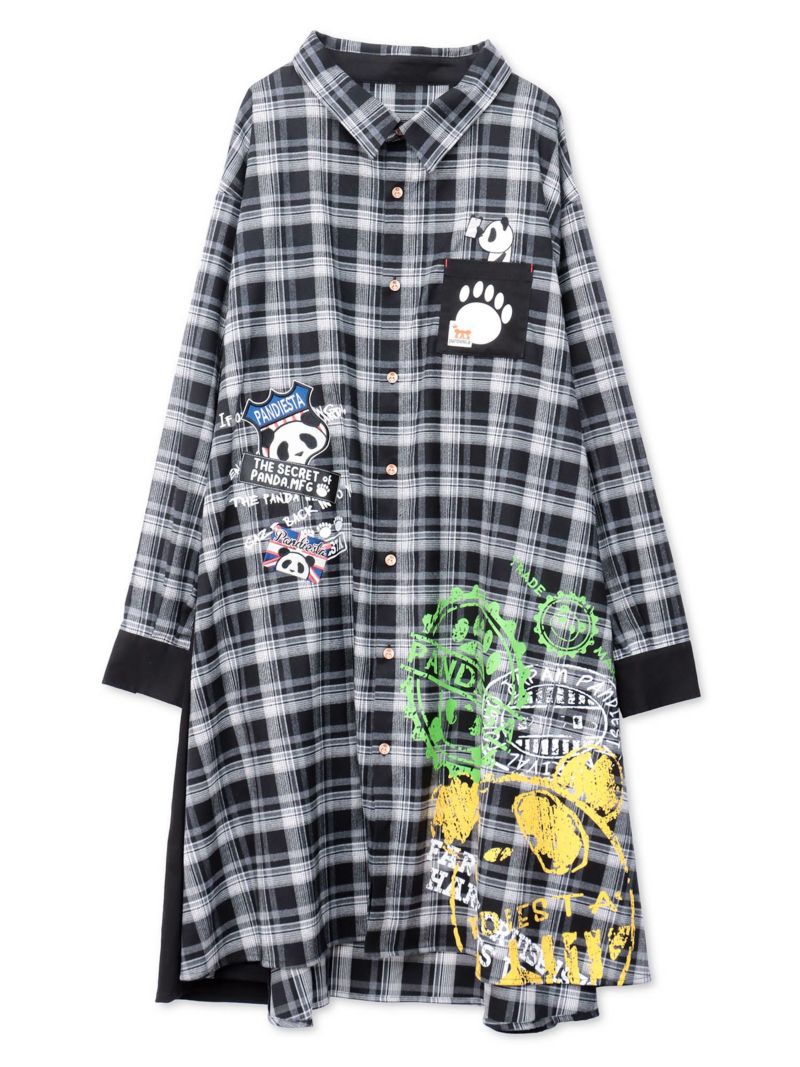 【PANDIESTA JAPAN】“自撮りパンダ”チェック切替ロングシャツコート〔別注〕