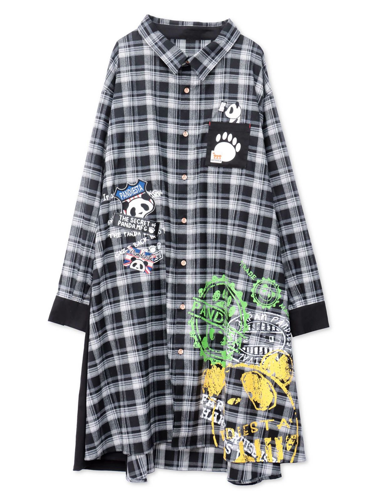 【PANDIESTA JAPAN】“自撮りパンダ”チェック切替ロングシャツコート〔別注〕