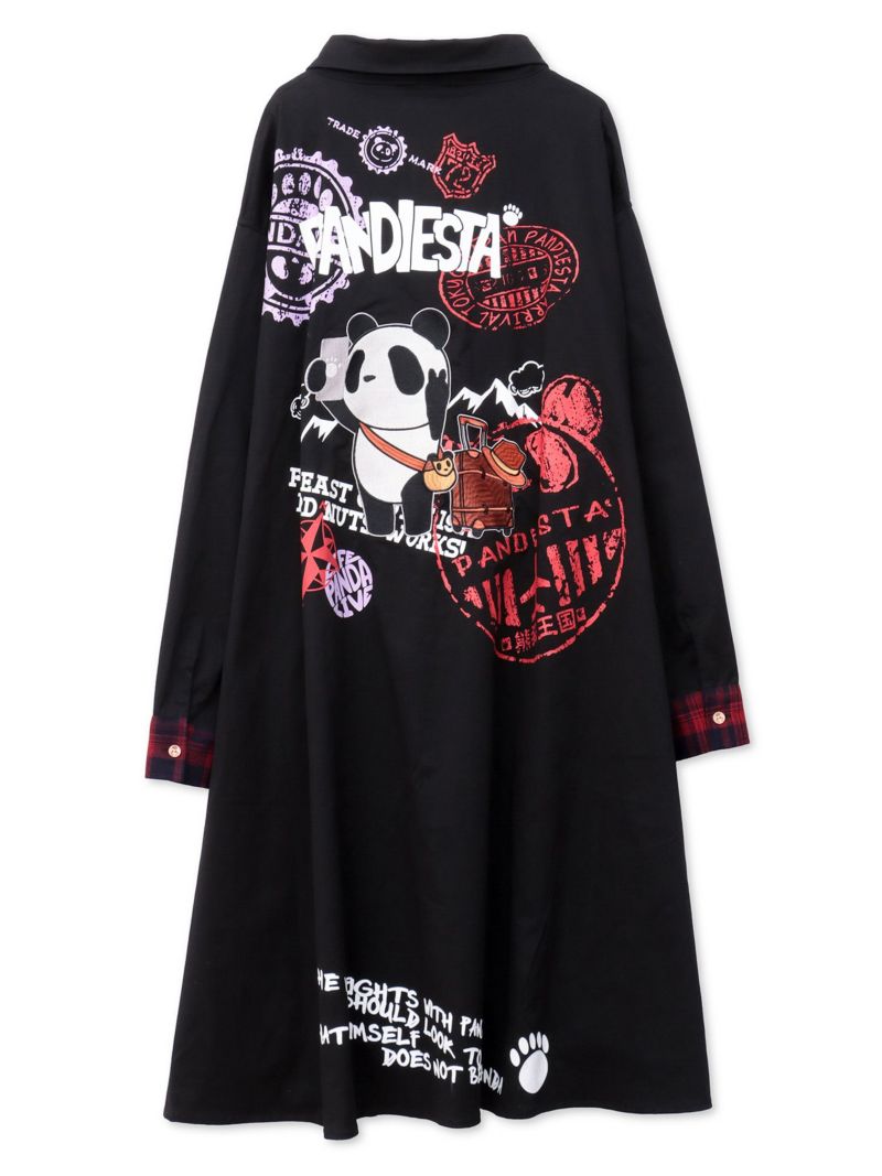 【PANDIESTA JAPAN】“自撮りパンダ”チェック切替ロングシャツコート〔別注〕