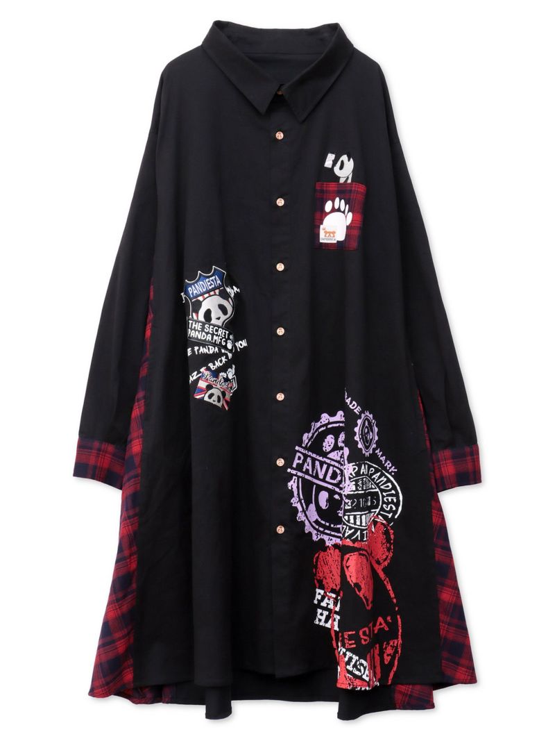【PANDIESTA JAPAN】“自撮りパンダ”チェック切替ロングシャツコート〔別注〕