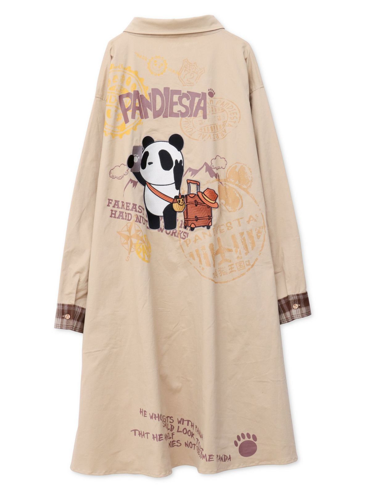 【PANDIESTA JAPAN】“自撮りパンダ”チェック切替ロングシャツコート〔別注〕