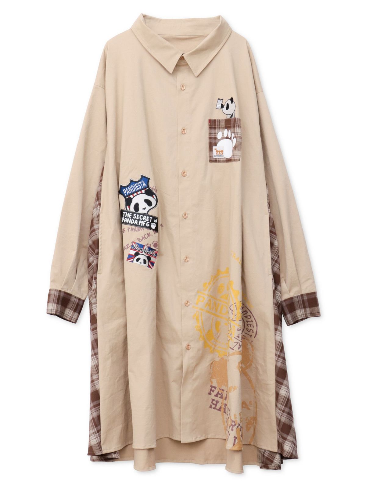【PANDIESTA JAPAN】“自撮りパンダ”チェック切替ロングシャツコート〔別注〕