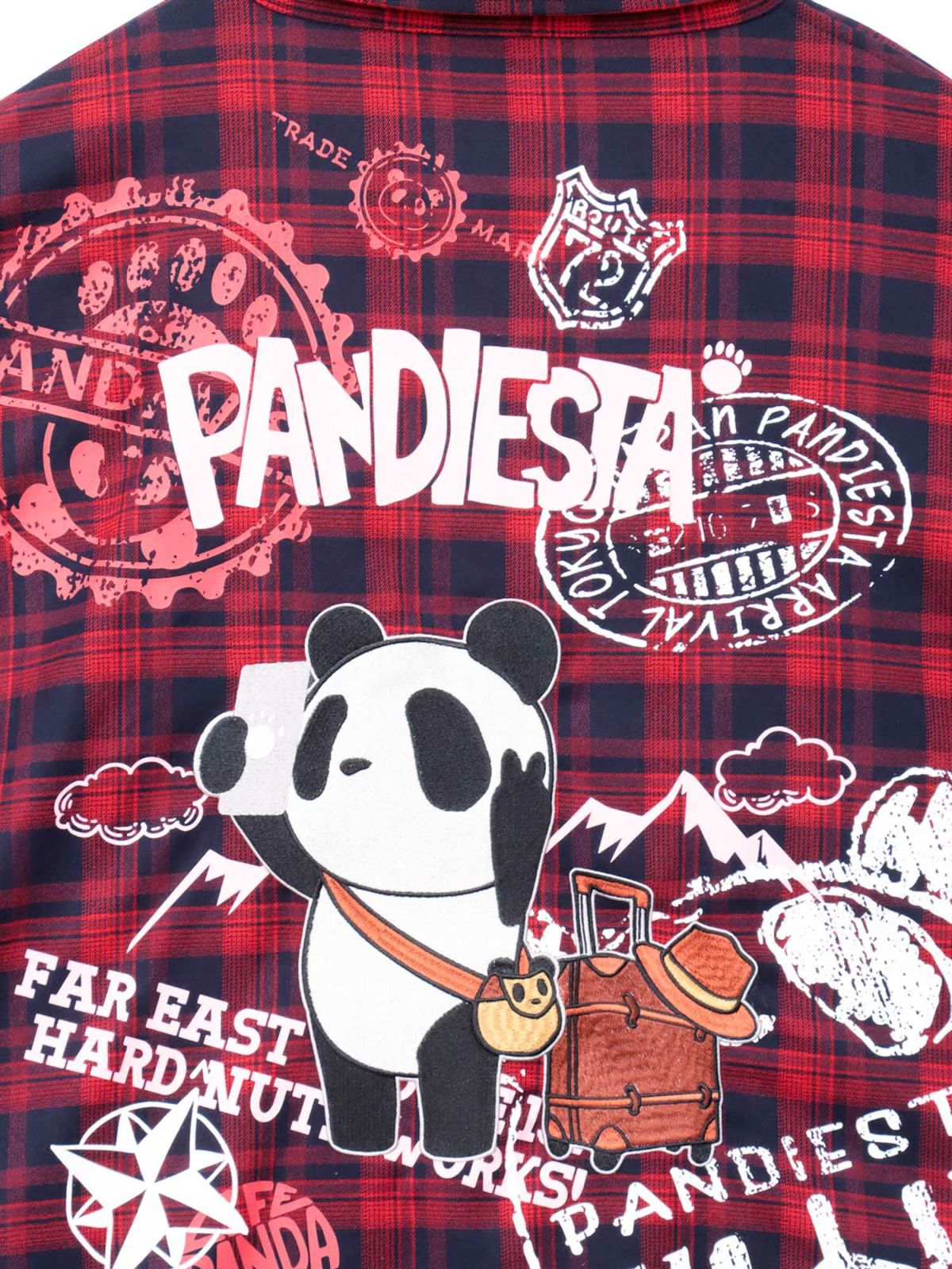 【PANDIESTA JAPAN】“自撮りパンダ”チェック切替ロングシャツコート〔別注〕