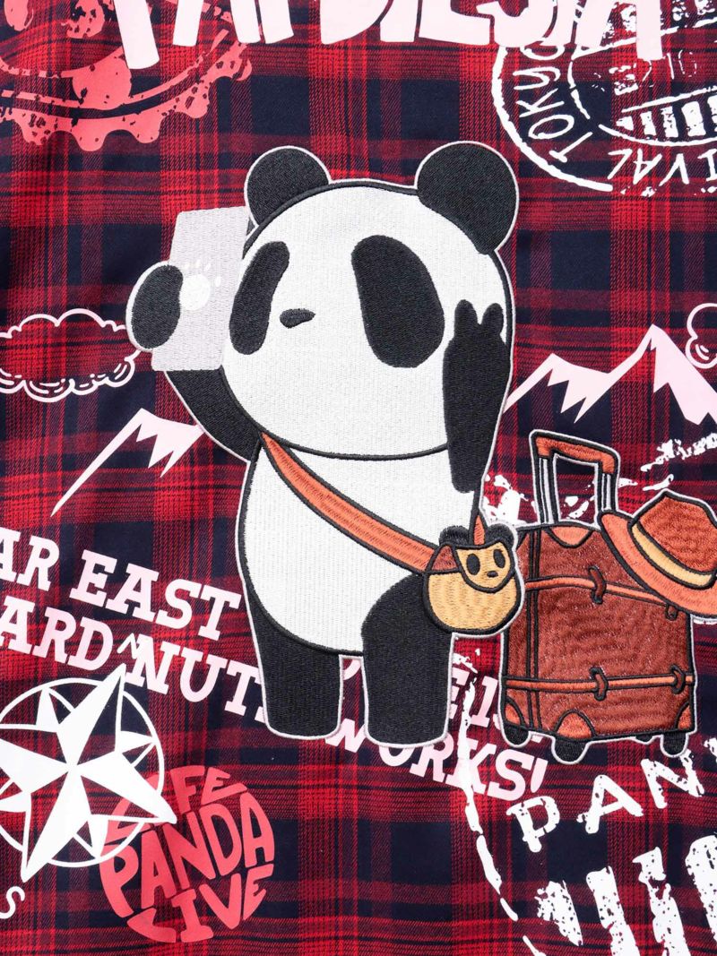 【PANDIESTA JAPAN】“自撮りパンダ”チェック切替ロングシャツコート〔別注〕