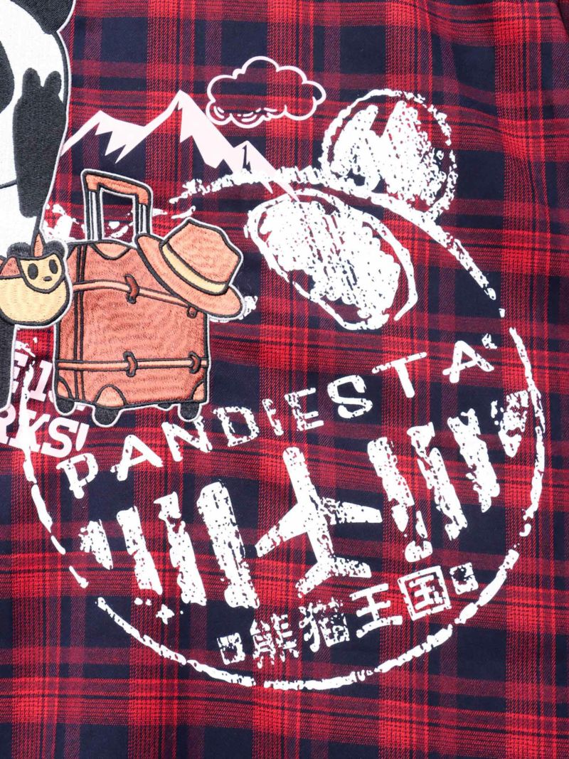 【PANDIESTA JAPAN】“自撮りパンダ”チェック切替ロングシャツコート〔別注〕