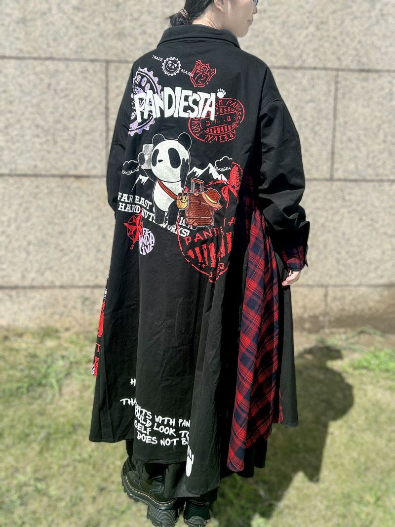 【PANDIESTA JAPAN】“自撮りパンダ”チェック切替ロングシャツコート〔別注〕