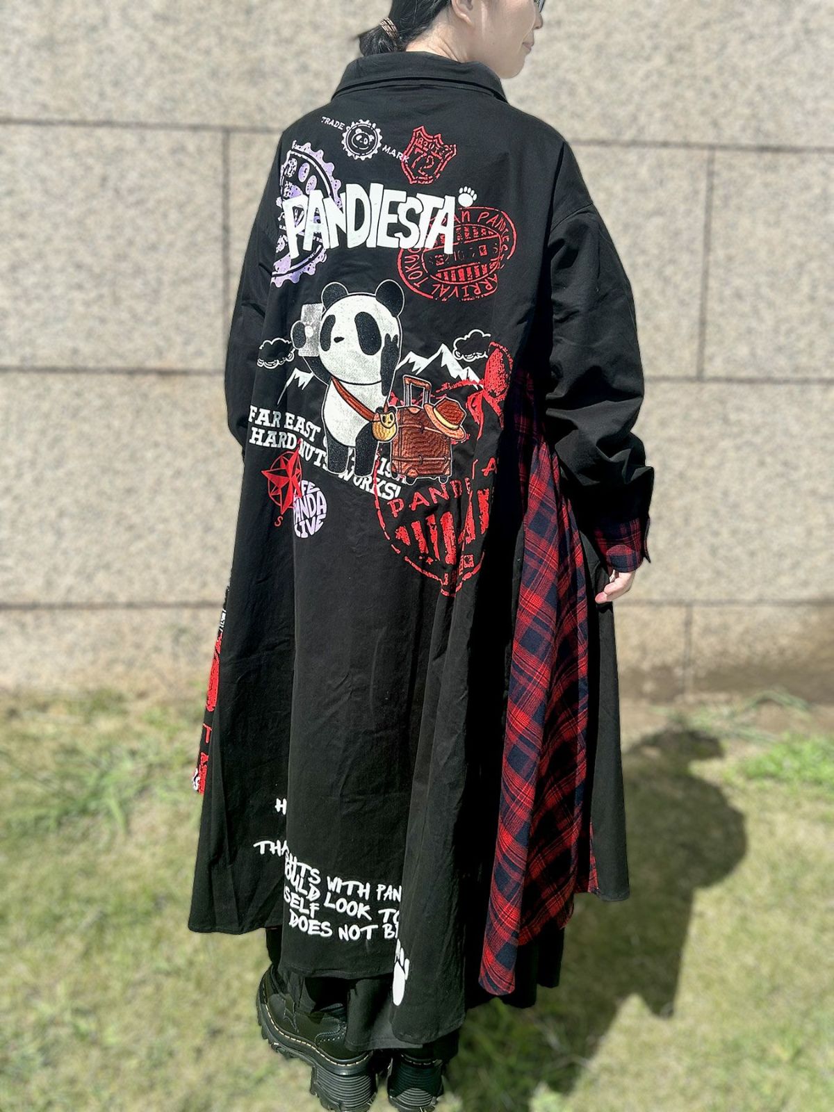 【PANDIESTA JAPAN】“自撮りパンダ”チェック切替ロングシャツコート〔別注〕