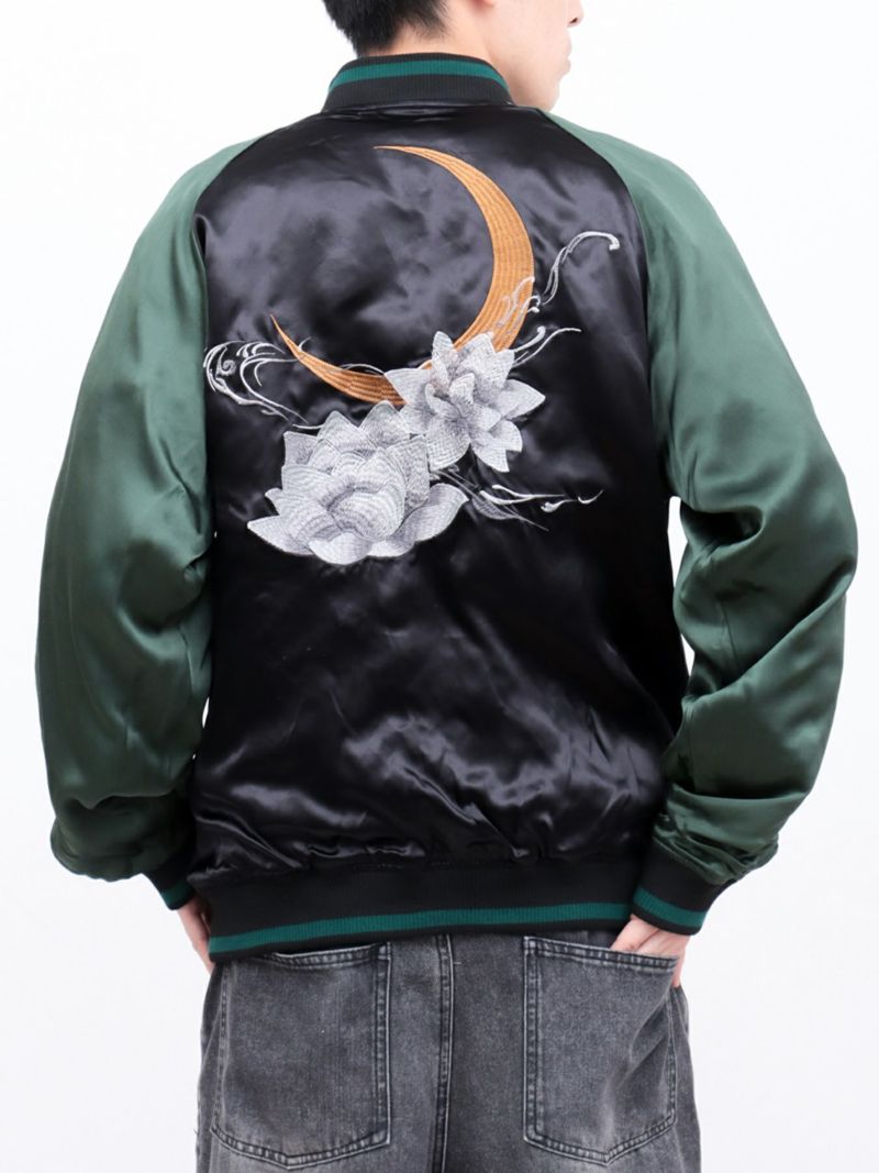 【絡繰魂・粋】“金魚と蓮流水”総刺繍リバーシブルスカジャン