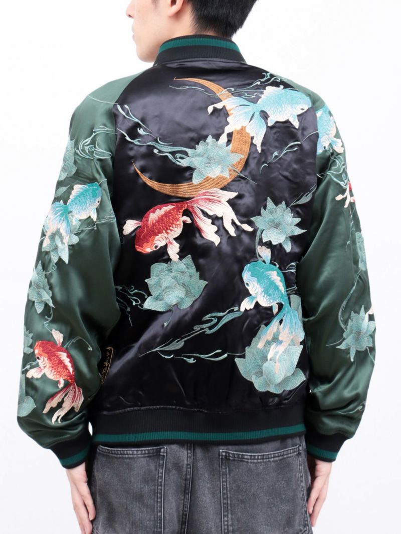 【絡繰魂・粋】“金魚と蓮流水”総刺繍リバーシブルスカジャン