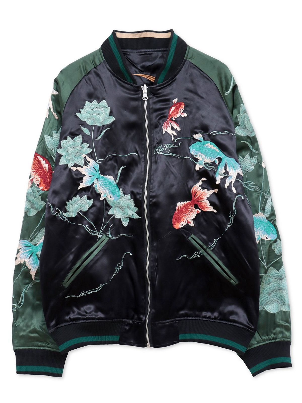 【絡繰魂・粋】“金魚と蓮流水”総刺繍リバーシブルスカジャン