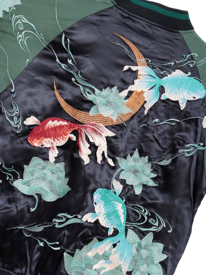 【絡繰魂・粋】“金魚と蓮流水”総刺繍リバーシブルスカジャン
