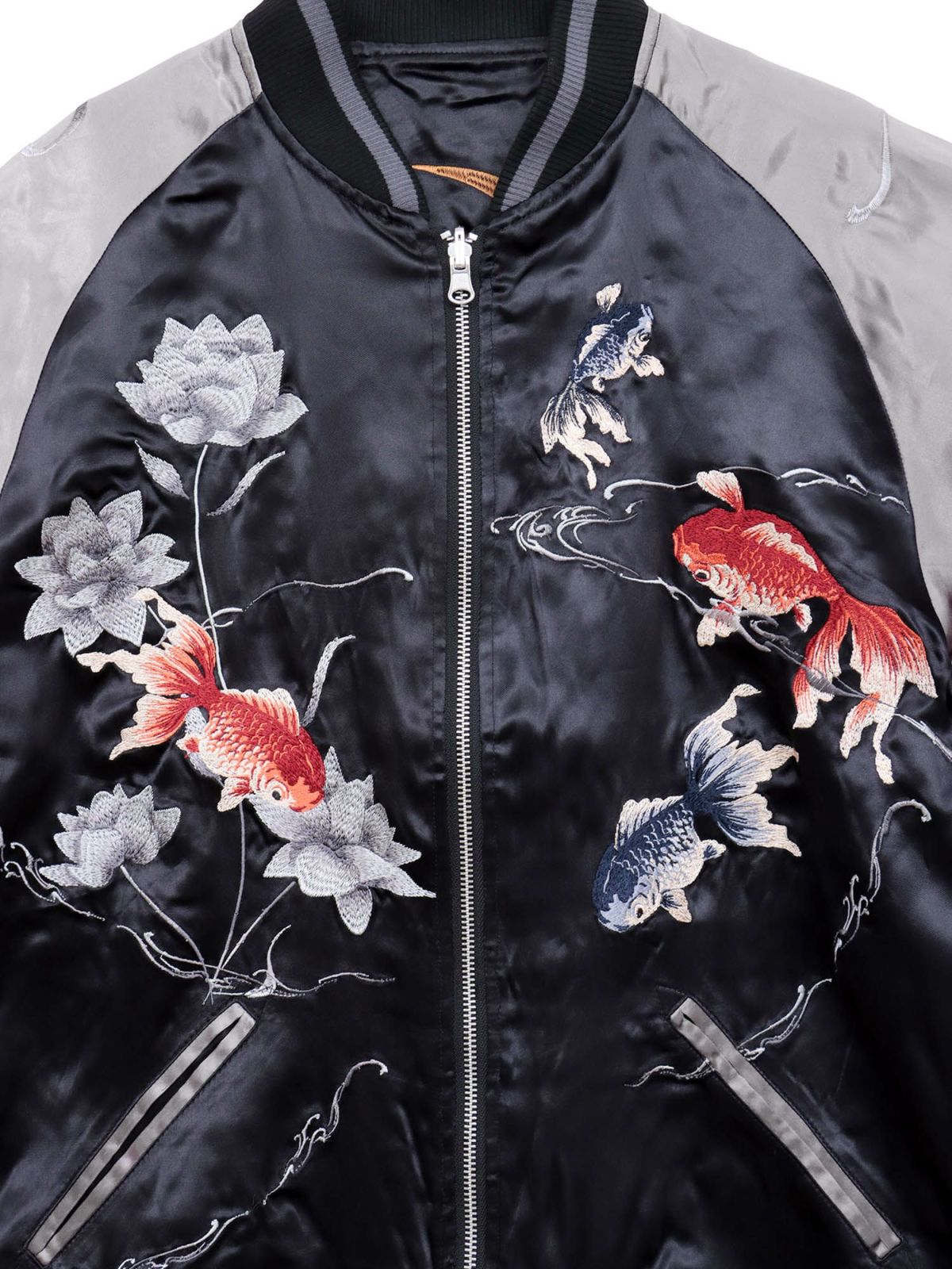 【絡繰魂・粋】“金魚と蓮流水”総刺繍リバーシブルスカジャン