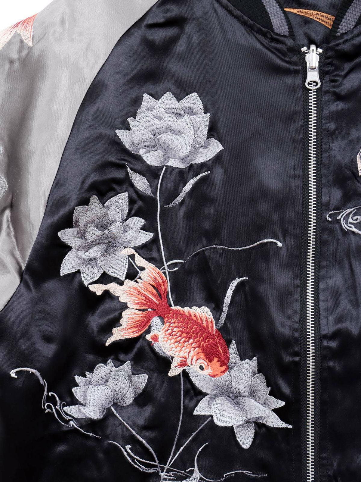 【絡繰魂・粋】“金魚と蓮流水”総刺繍リバーシブルスカジャン