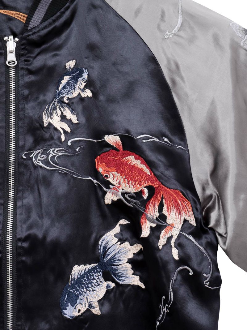 【絡繰魂・粋】“金魚と蓮流水”総刺繍リバーシブルスカジャン