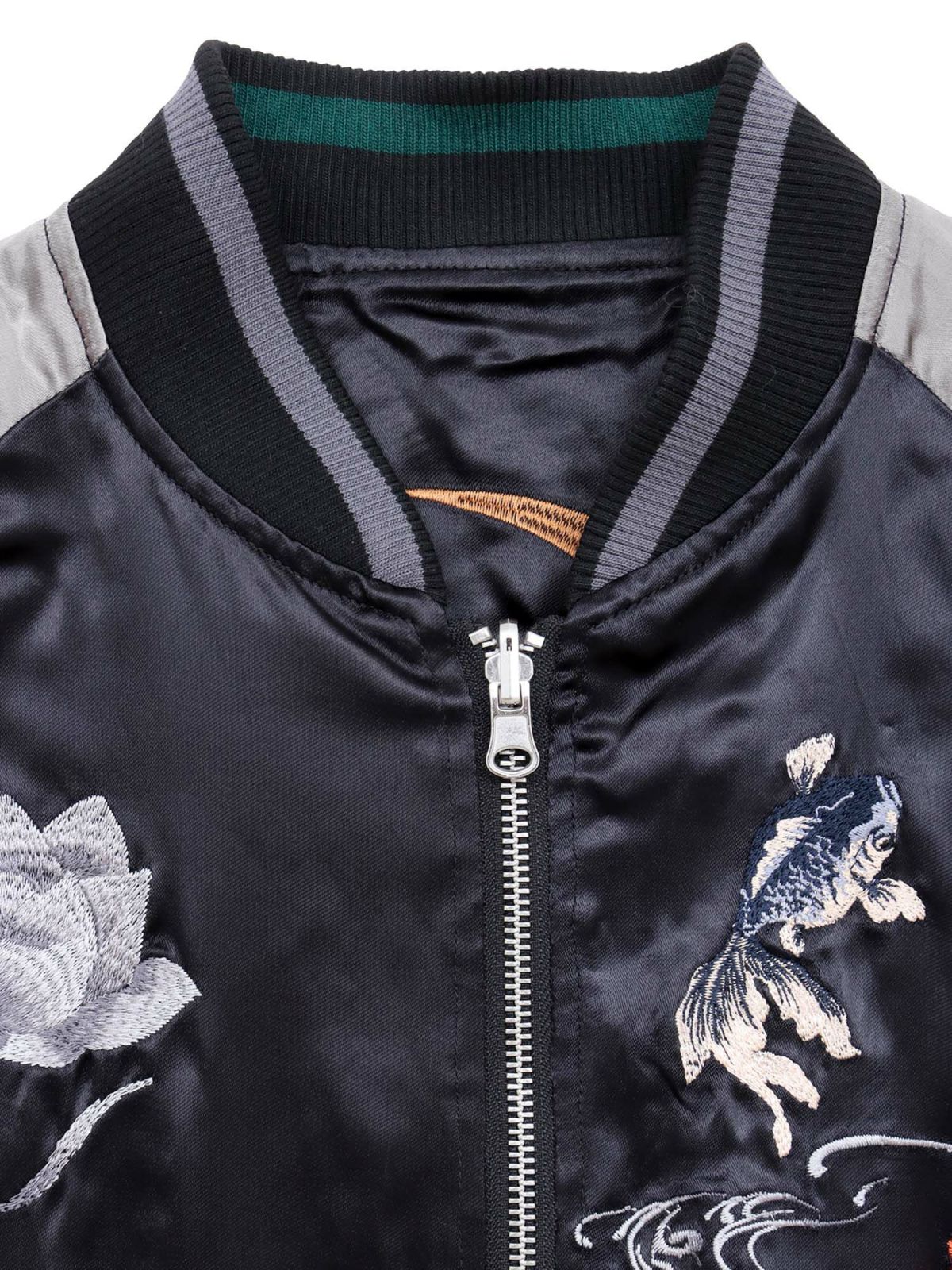 【絡繰魂・粋】“金魚と蓮流水”総刺繍リバーシブルスカジャン