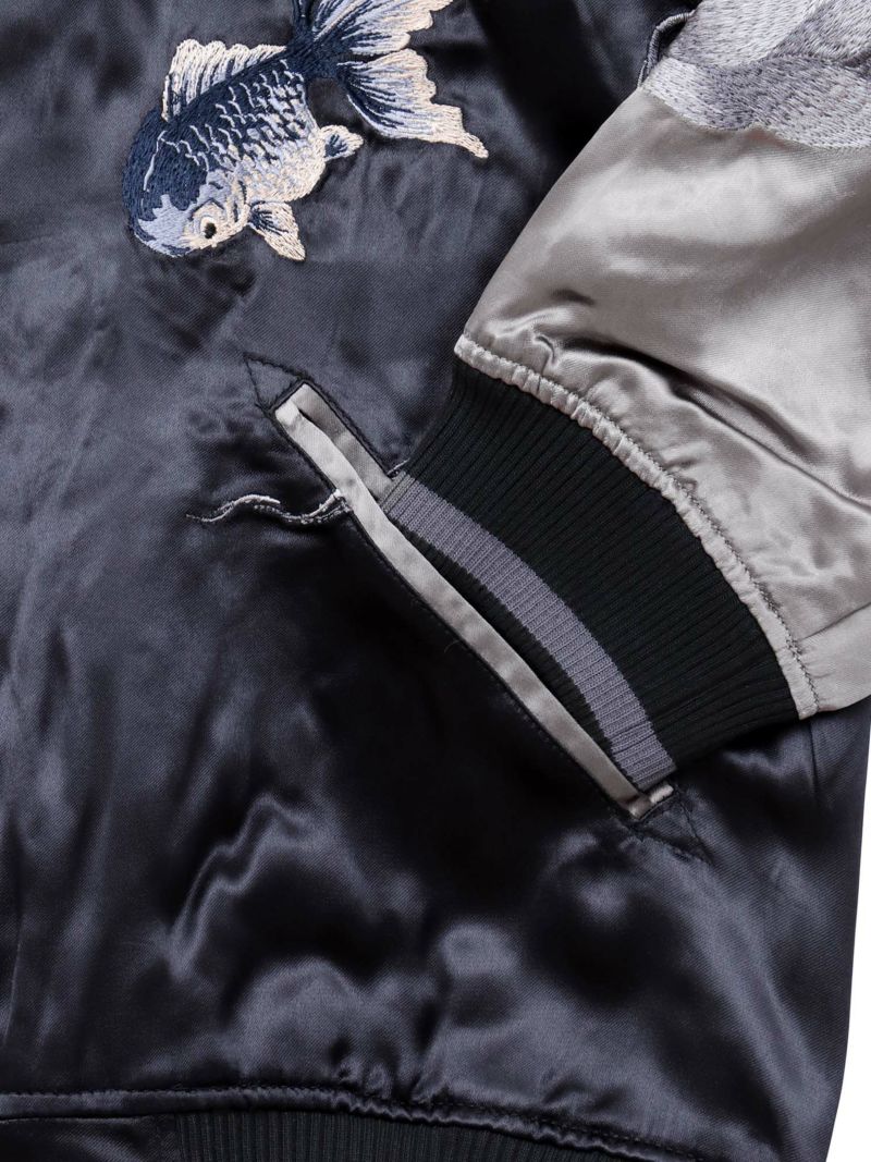 【絡繰魂・粋】“金魚と蓮流水”総刺繍リバーシブルスカジャン