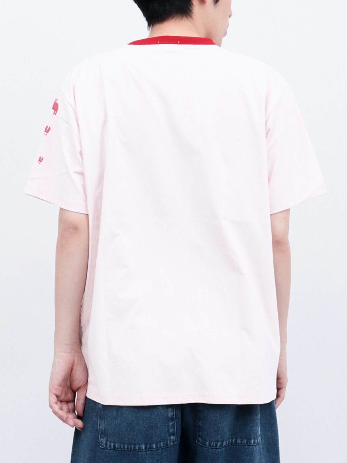 【moz】エルクワンポイント刺繍 ポケット付きリンガーTシャツ〔別注〕