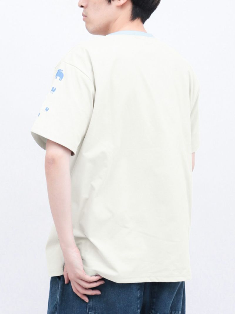 【moz】エルクワンポイント刺繍 ポケット付きリンガーTシャツ〔別注〕