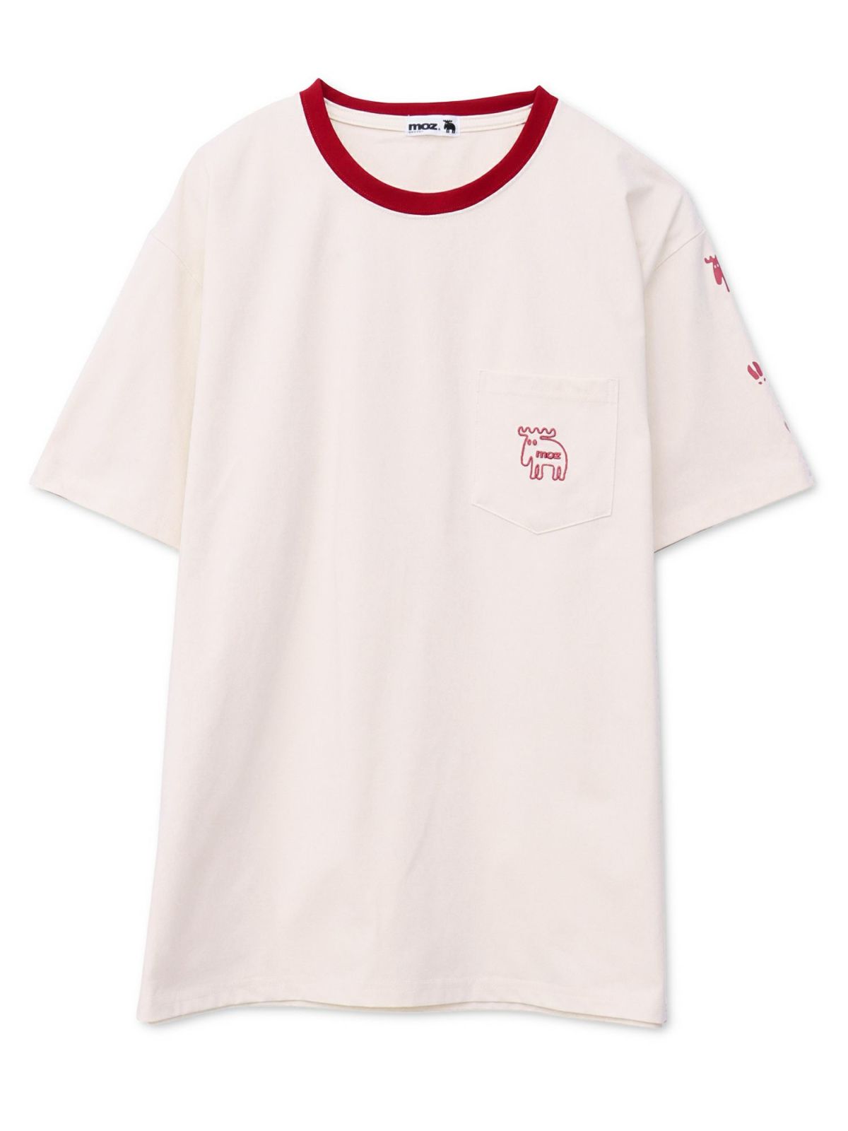 【moz】エルクワンポイント刺繍 ポケット付きリンガーTシャツ〔別注〕