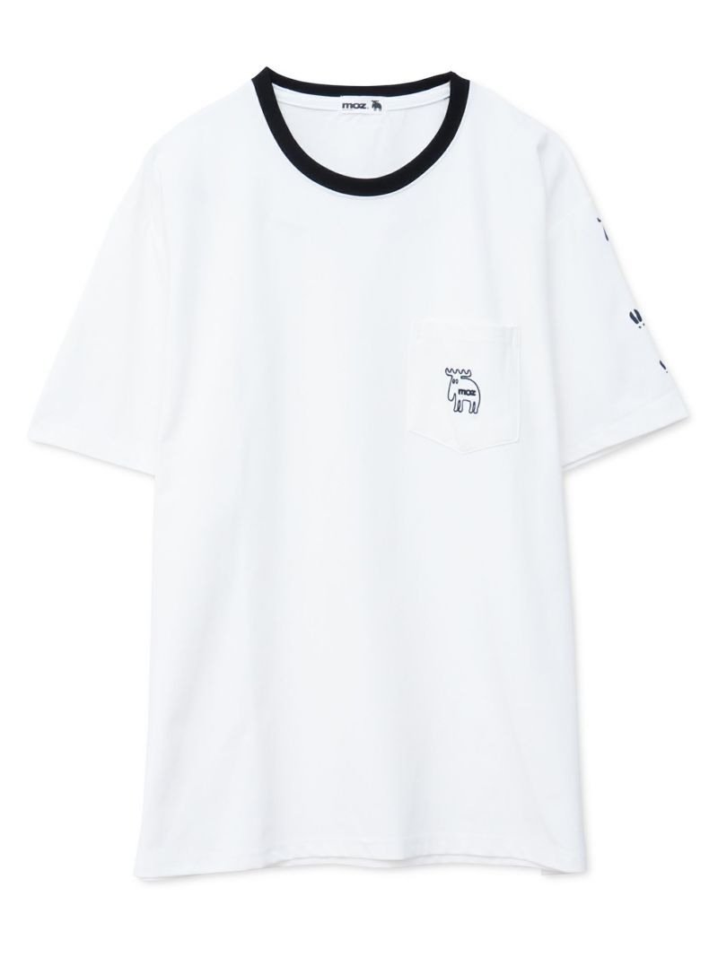 【moz】エルクワンポイント刺繍 ポケット付きリンガーTシャツ〔別注〕