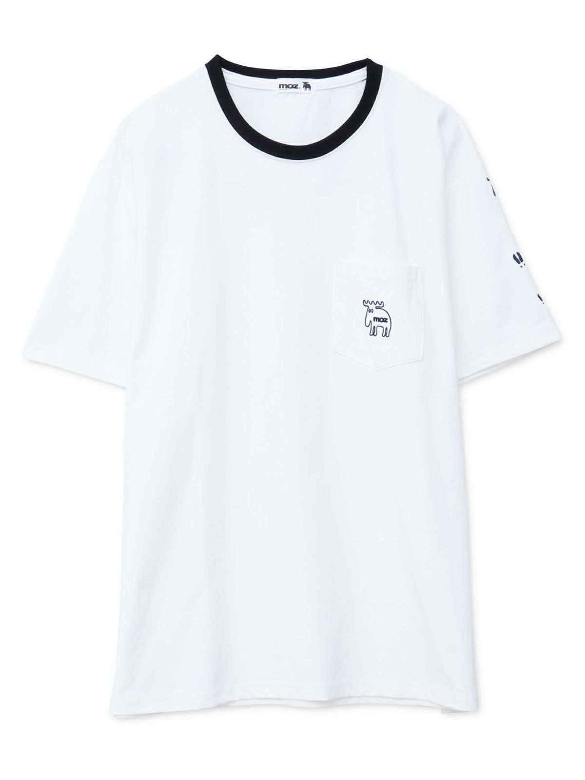 【moz】エルクワンポイント刺繍 ポケット付きリンガーTシャツ〔別注〕