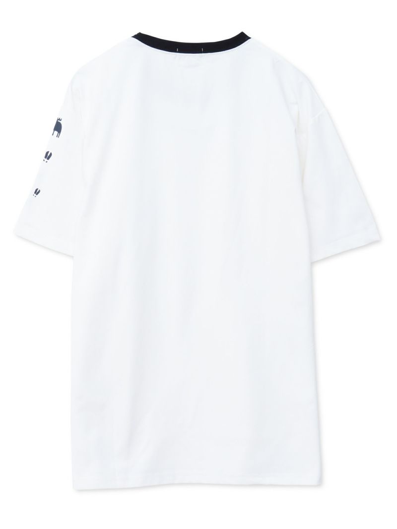 【moz】エルクワンポイント刺繍 ポケット付きリンガーTシャツ〔別注〕