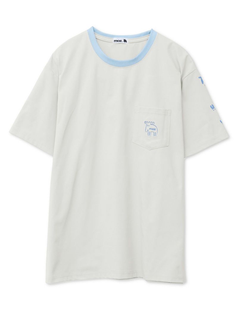 【moz】エルクワンポイント刺繍 ポケット付きリンガーTシャツ〔別注〕