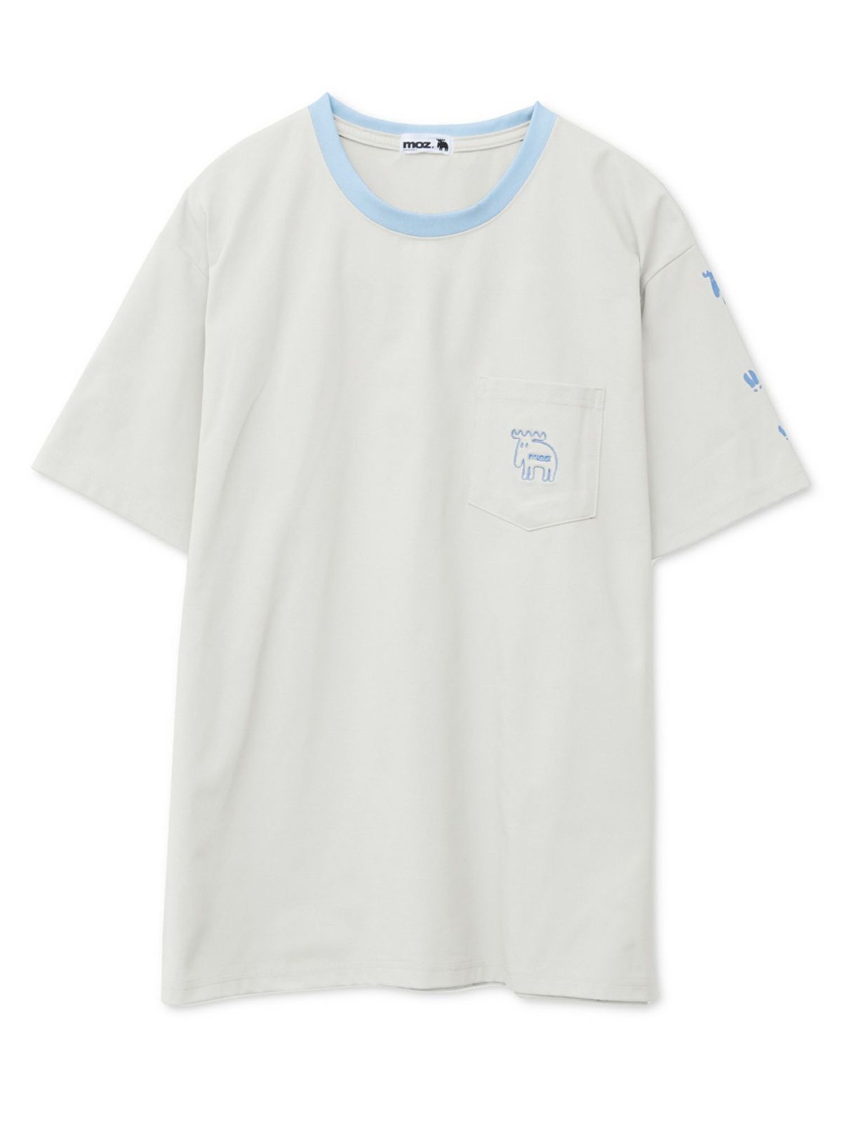 【moz】エルクワンポイント刺繍 ポケット付きリンガーTシャツ〔別注〕