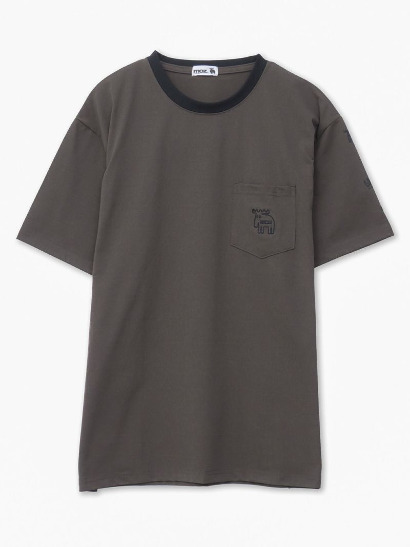 【moz】エルクワンポイント刺繍 ポケット付きリンガーTシャツ〔別注〕