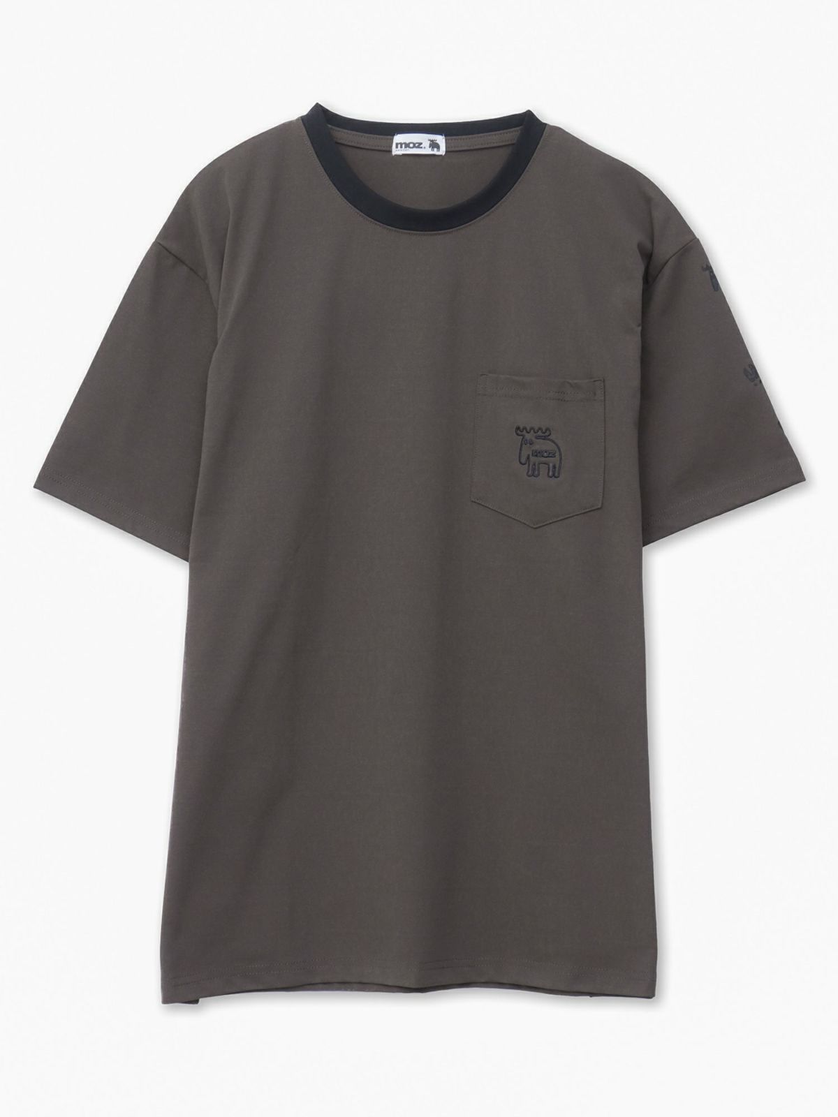 【moz】エルクワンポイント刺繍 ポケット付きリンガーTシャツ〔別注〕