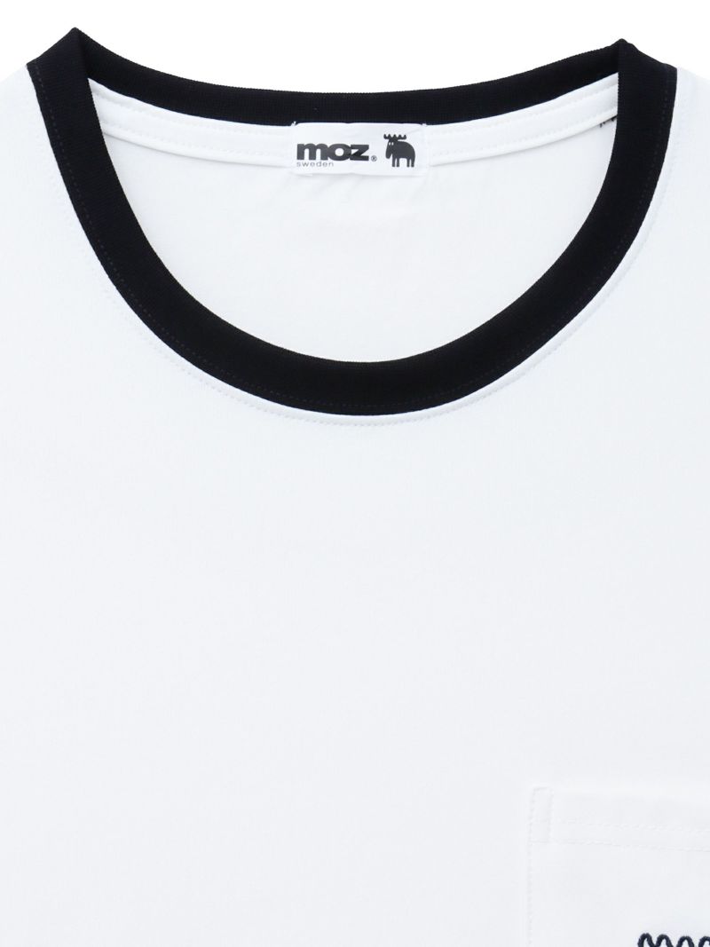 【moz】エルクワンポイント刺繍 ポケット付きリンガーTシャツ〔別注〕