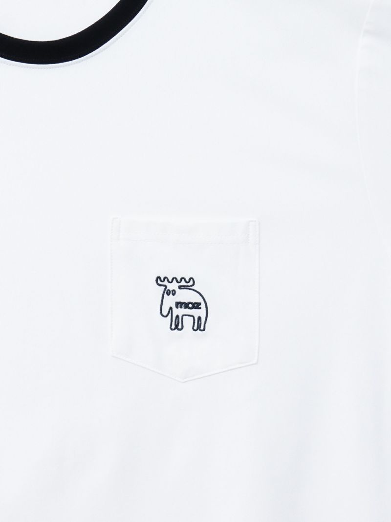 【moz】エルクワンポイント刺繍 ポケット付きリンガーTシャツ〔別注〕