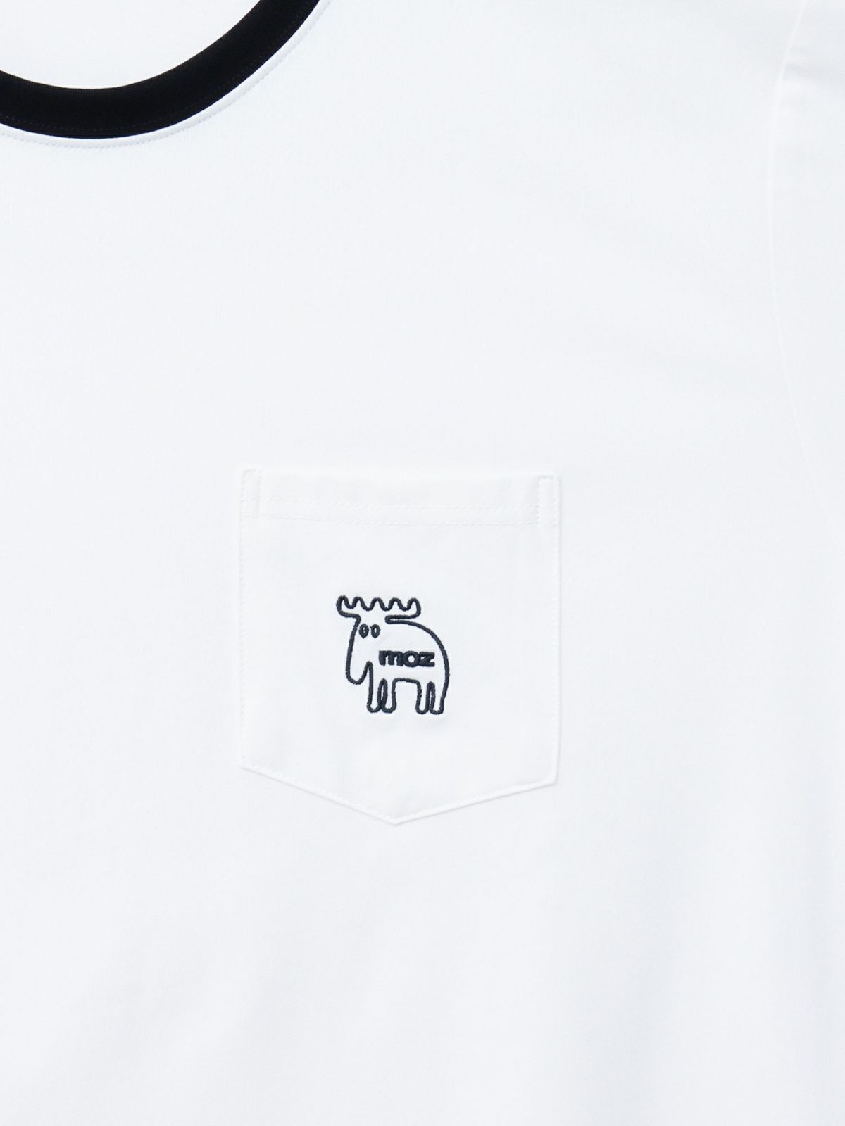 【moz】エルクワンポイント刺繍 ポケット付きリンガーTシャツ〔別注〕