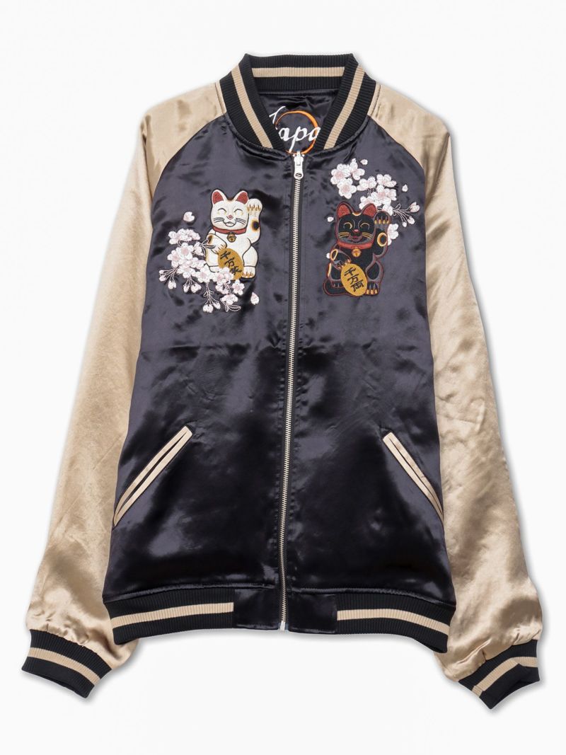 【絡繰魂】“桜招き猫”総刺繍リバーシブルスカジャン